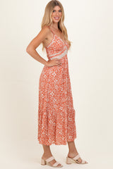 Creamsicle Floral V-Neck Lace Trim Maxi Dress