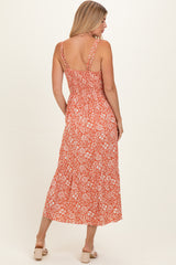 Creamsicle Floral V-Neck Lace Trim Maxi Dress