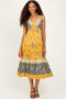 Yellow Mixed Print Halter Maxi Dress