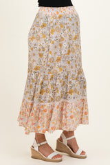 Lemon Mixed Floral Smocked Waist Maternity Maxi Skirt