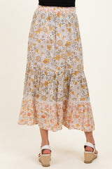 Lemon Mixed Floral Smocked Waist Maternity Maxi Skirt