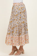 Lemon Mixed Floral Smocked Waist Maxi Skirt