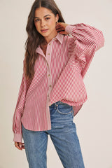Brick Red  Drape Batwing Button-Down Maternity Shirt