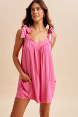 Pink Gingham Shoulder Strap Romper