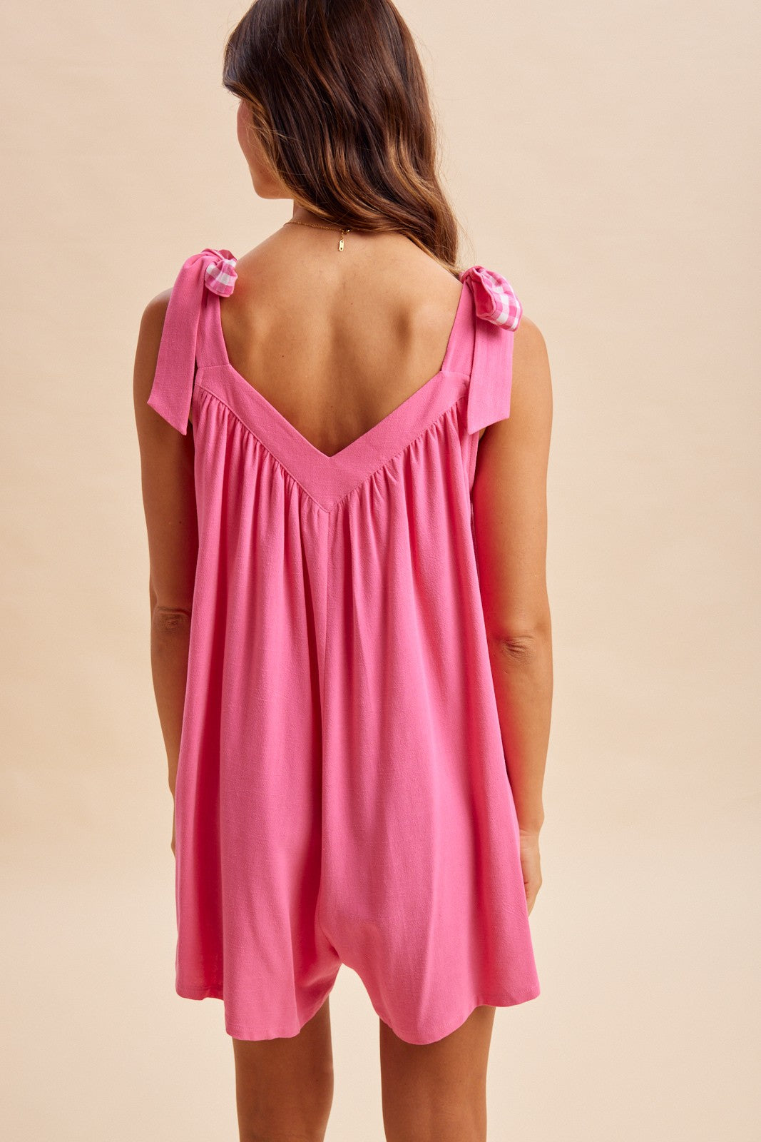 Pink Gingham Shoulder Strap Romper