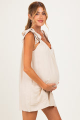 Oatmeal Gingham Shoulder Strap Maternity Romper