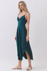 Hunter Green Solid V-Neck Cami Dress