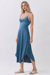 Blue Solid V-Neck Cami Dress