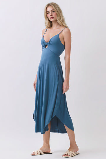 Blue Solid V-Neck Cami Dress