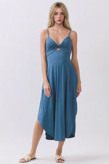 Blue Solid V-Neck Cami Dress