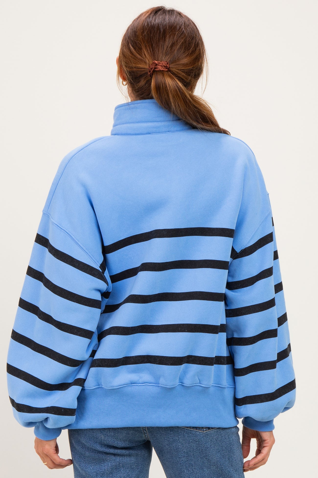 Blue Striped Snap Button Pullover