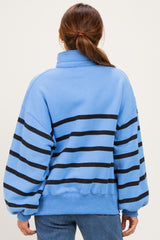 Blue Striped Snap Button Pullover