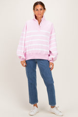 Light Pink Striped Snap Button Pullover
