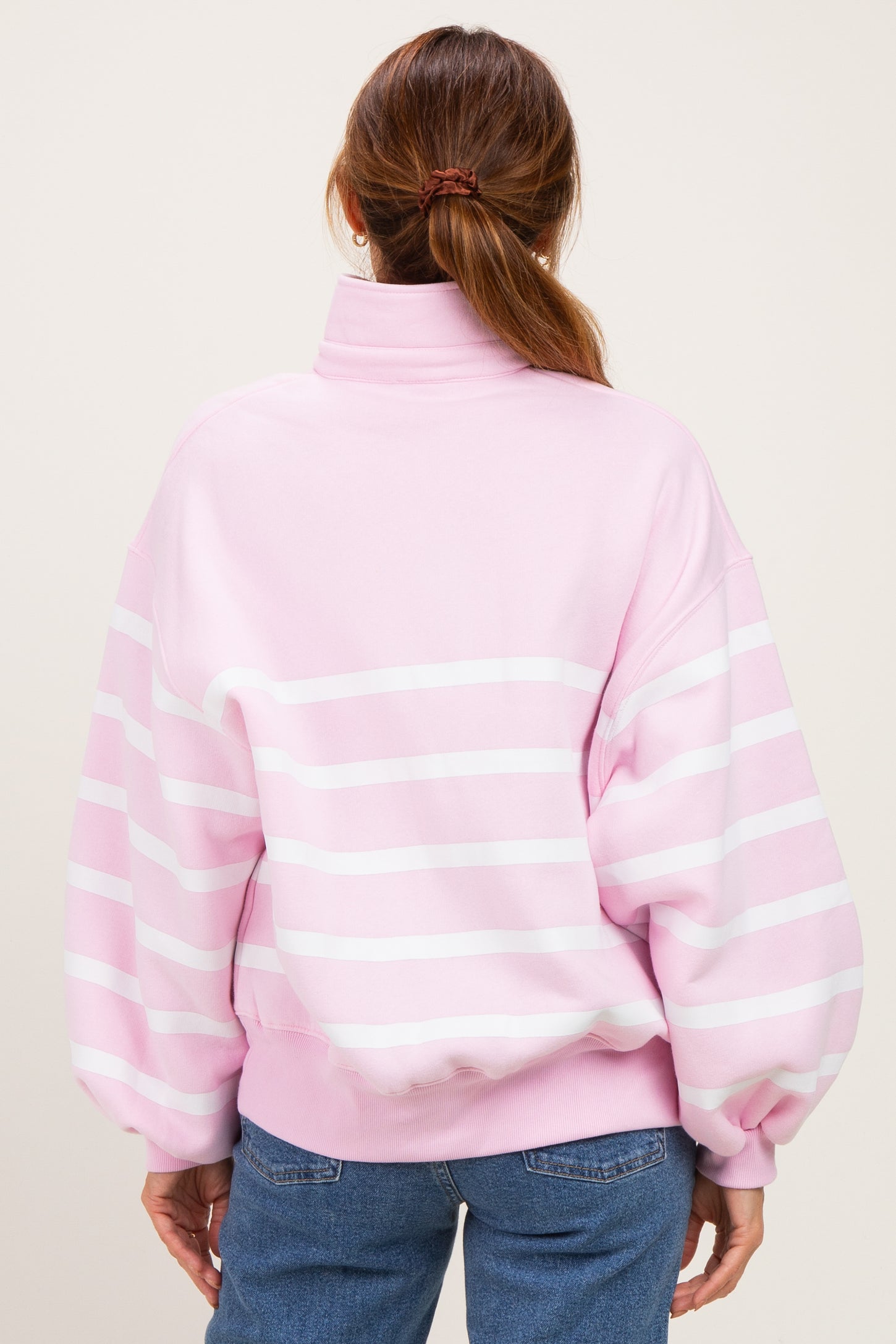 Light Pink Striped Snap Button Pullover
