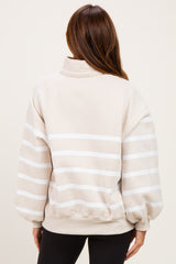 Beige Striped Snap Button Pullover