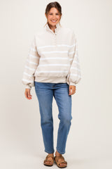 Beige Striped Snap Button Maternity Pullover
