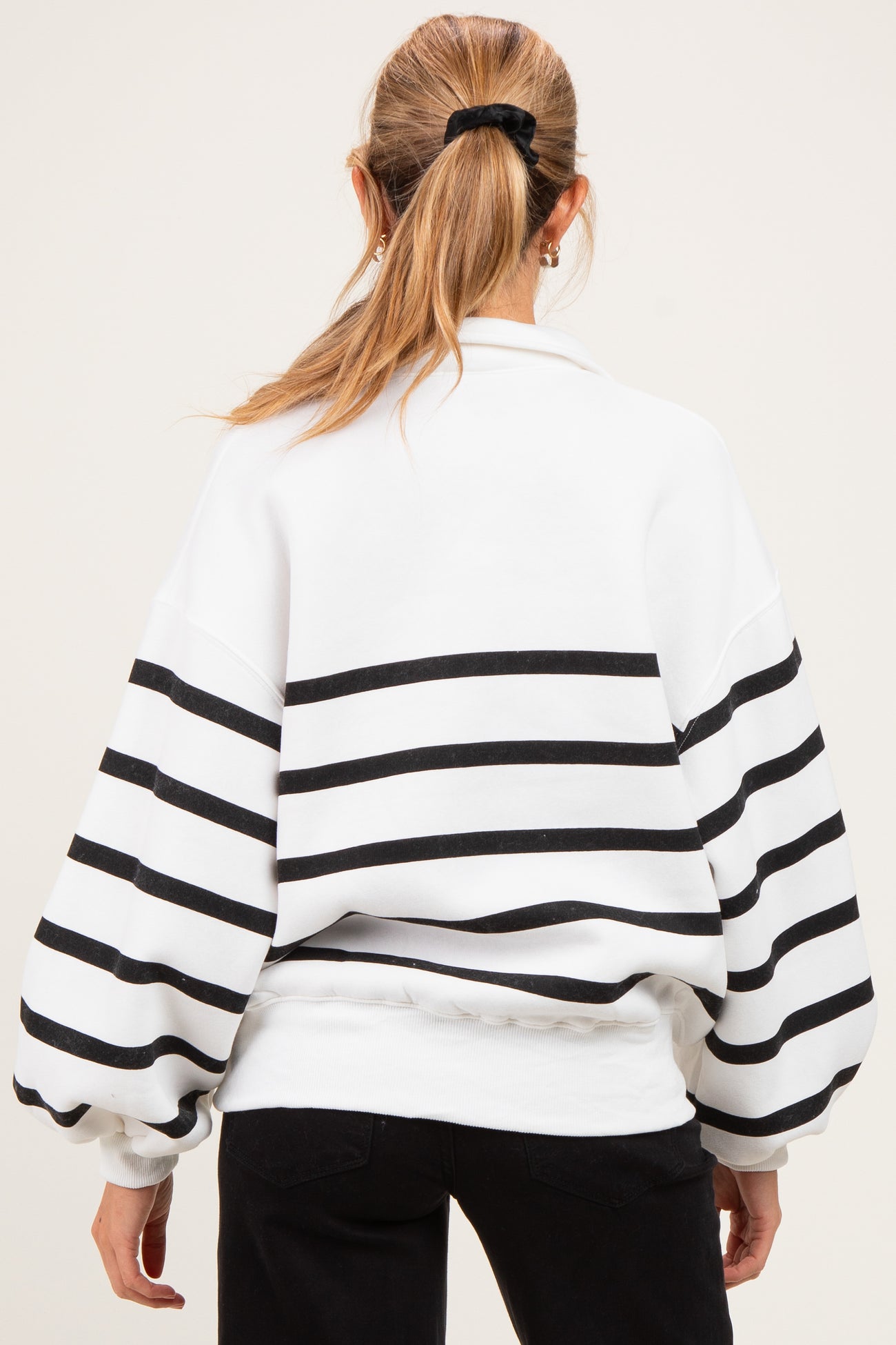 White Striped Snap Button Maternity Pullover