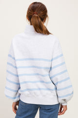 Heather Grey Striped Snap Button Pullover