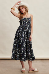 Black Floral Sleeveless Midi Dress