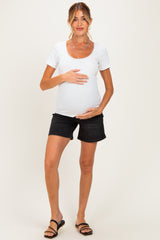 Off White Lace Trim Ribbed Maternity Top