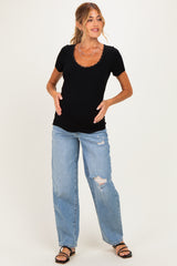 Black Lace Trim Ribbed Maternity Top