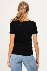 Black Lace Trim Ribbed Maternity Top