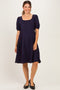 Navy Polka Dot Puff Sleeve Maternity Dress