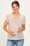 Rust Split Neck Striped Knit Maternity Top