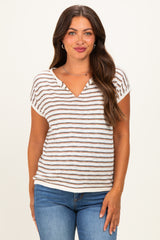 Charcoal Split Neck Striped Knit Maternity Top