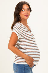 Charcoal Split Neck Striped Knit Maternity Top