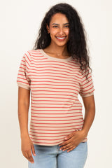 Tan Striped Solid Trim Maternity Tee