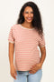 Tan Striped Solid Trim Maternity Tee