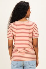 Tan Striped Solid Trim Maternity Tee