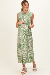 Sage Printed Sleeveless Maternity Maxi Shirt Dress