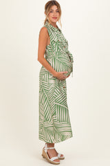 Sage Printed Sleeveless Maternity Maxi Shirt Dress