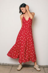 Red Polka Dot Open Back Maxi Dress