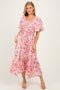 Coral Sweetheart Flutter Sleeve Floral Maxi Dress