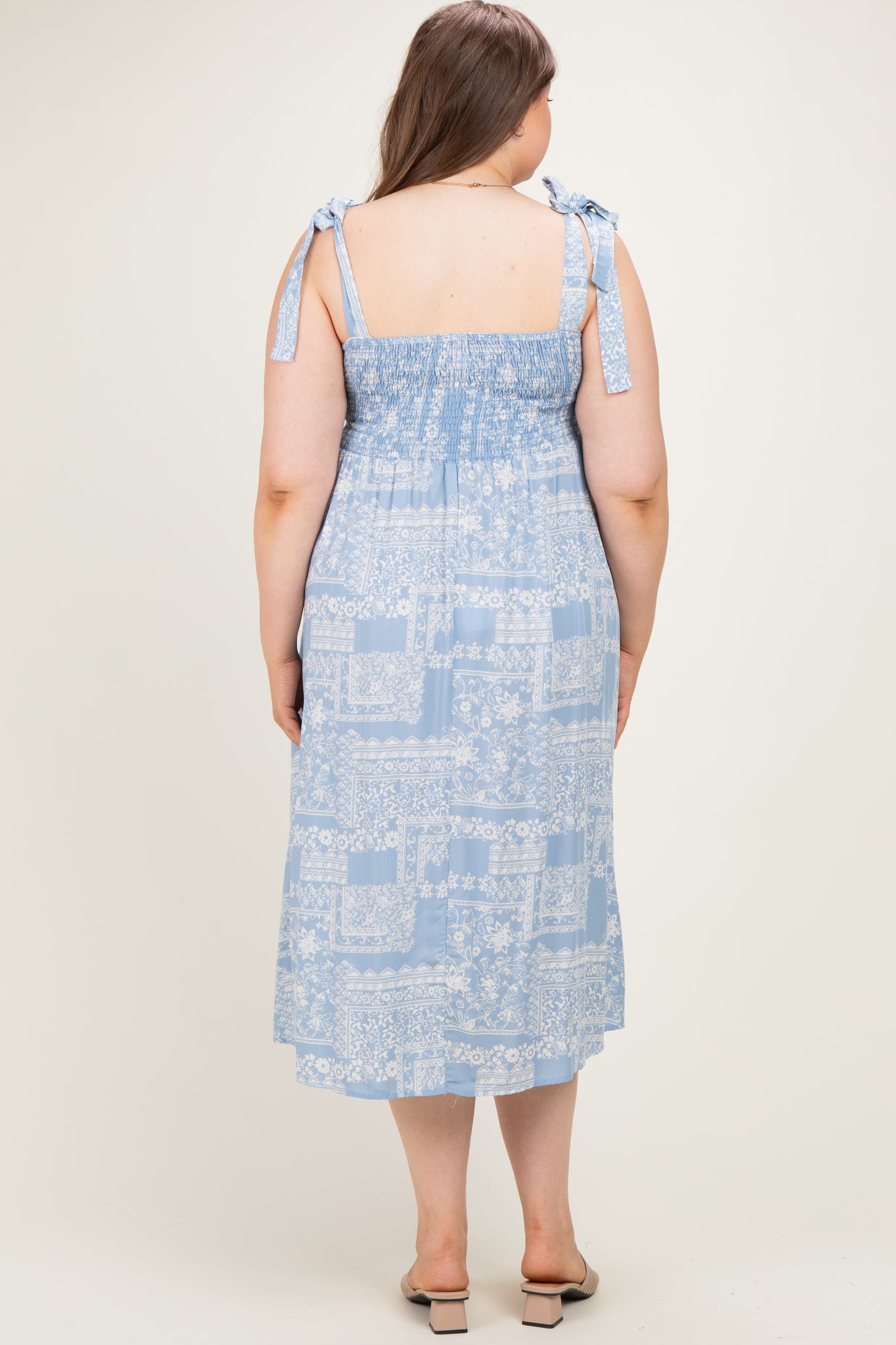 Blue Ivory Plus Floral Tie Shoulder Woven Maternity Midi Dress
