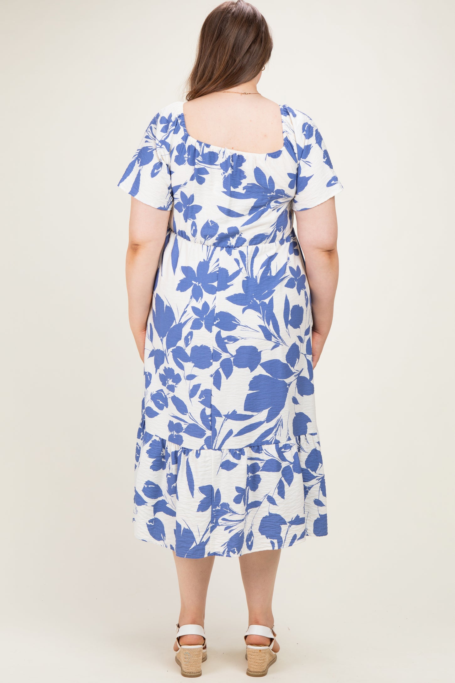 Blue Ivory Plus Sweetheart Smocked Front Floral Maternity Maxi Dress