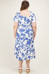 Blue Ivory Plus Sweetheart Smocked Front Floral Maternity Maxi Dress