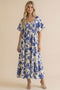 Blue Ivory Sweetheart Smocked Front Floral Maxi Dress