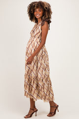 Brown Plaid Shoulder Tie Maternity Dress