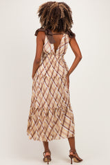 Brown Plaid Shoulder Tie Maternity Dress