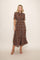 Brown Floral Neck Tie Tiered Midi Dress