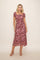 Vintage Rust Ruched Floral Mesh Midi Dress