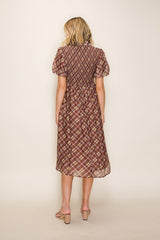 Brown Plaid Smocked Shirt Dress
