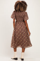 Brown Plaid Smocked Maternity Shirt Dress
