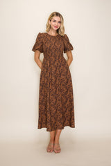 Clay Floral Smocked Puff Sleeve Dress