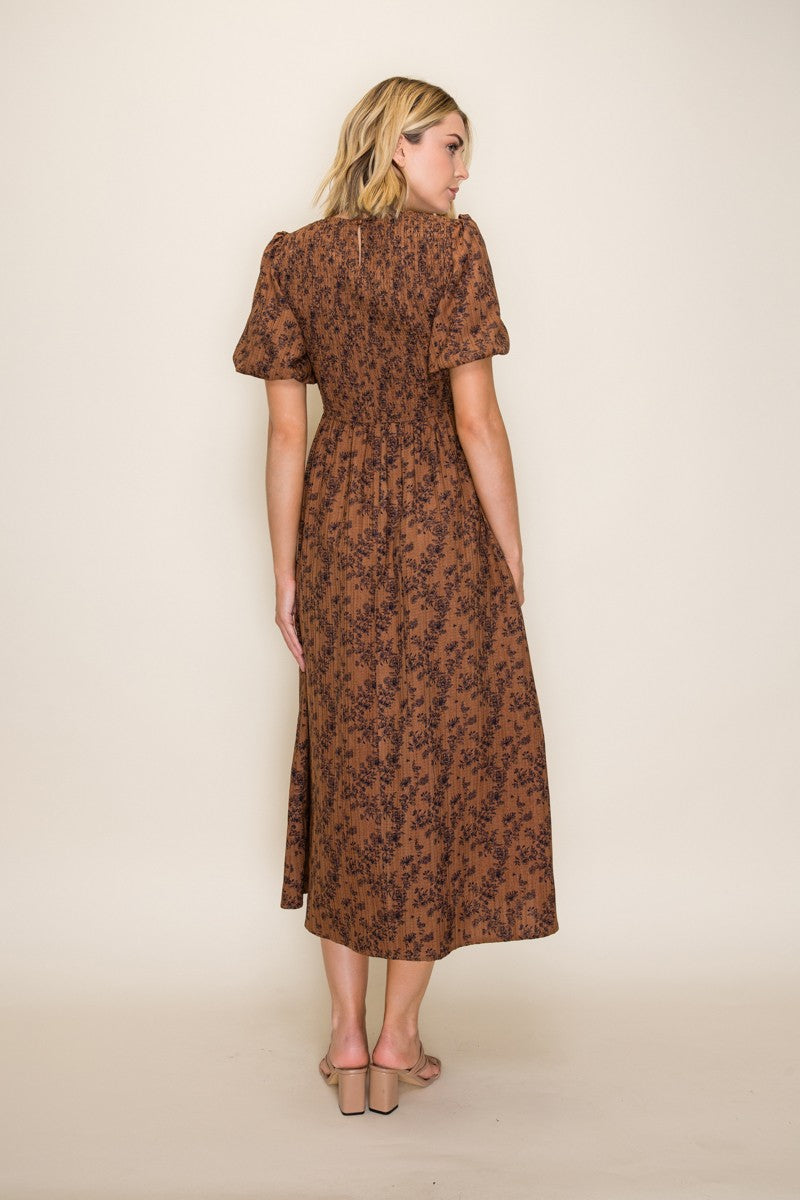 Clay Floral Smocked Puff Sleeve Dress