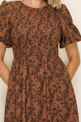 Clay Floral Smocked Puff Sleeve Dress